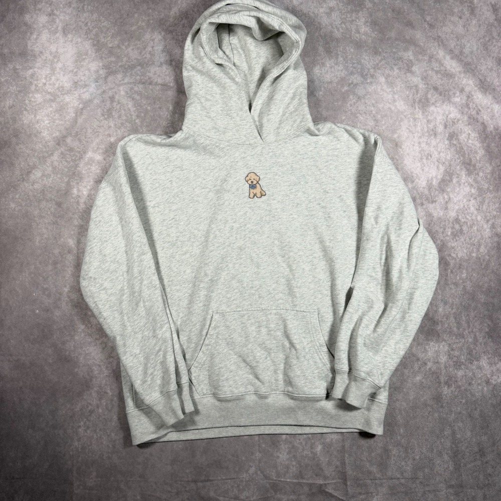 Hollister Women Gray Embroidered Puppy Dog Hoodie Sweatshirt Medium Y2K Mallcore